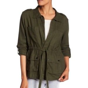 Sanctuary Women's Day Trip Cropped Linen Jacket Military Olive Green Medium